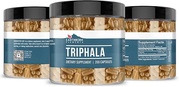 Earthborn Elements Ceylon Cinnamon Turmeric Curcumin &amp Triphala Capsule Bundle (200 Capsules Each) Pure &amp Undiluted No Additives