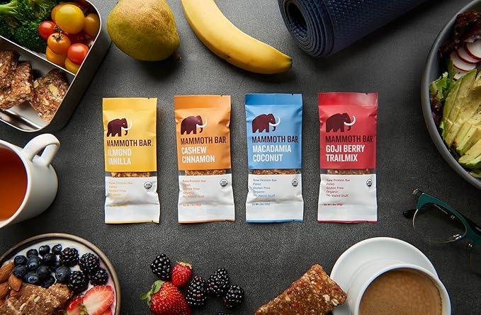Mammoth Bar Variety Pack – 10 Organic Protein Bars – Prebiotic • Paleo • Gluten Free • Egg Protein • GMO Free • Raw • Premium Nuts
