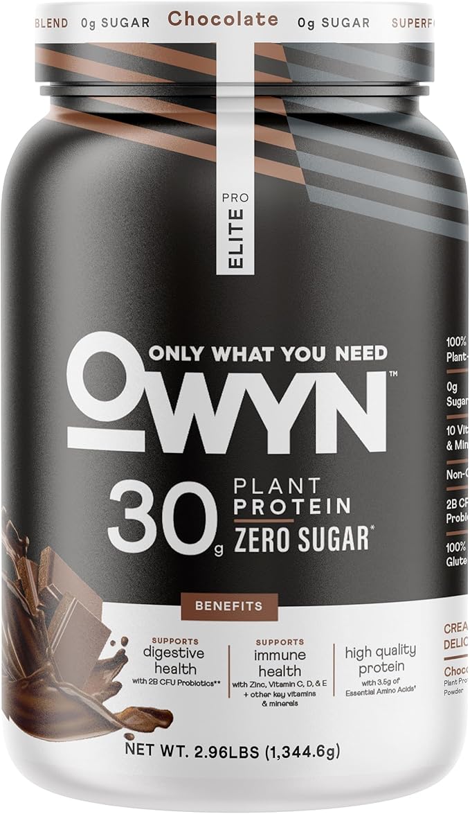 OWYN Only What You Need Pro Elite Chocolate Flavored Protein Powder 32g Protein 0g Sugar 3g Fiber High Protein Dairy Free Gluten Free Plant Based Protein Powder 2.9LB