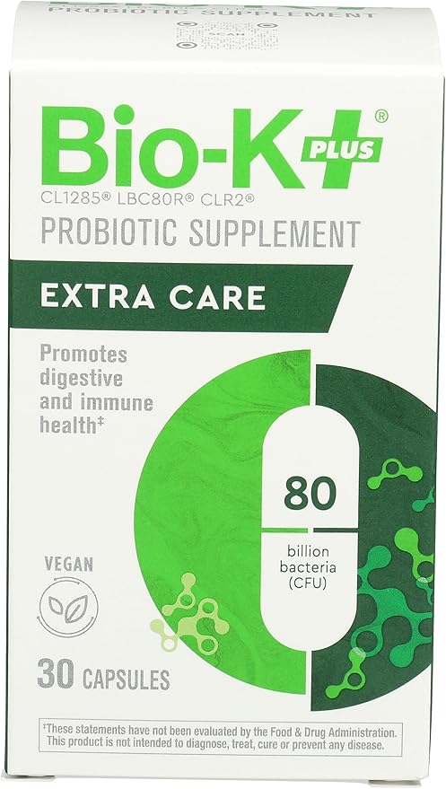 Bio-K + Extra Care Probiotic Supplement Capsules for Adult Men and Women 80 Billion Active Bacteria Promotes Immune System Health - Vegan &amp Gluten-Free Delayed Release 30 Capules/Box]