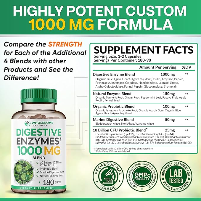 Wholesome Wellness Whole Food Multivitamin for Men - Natural Multi Vitamins Minerals Organic Extracts Digestive Enzymes 1000MG Plus Prebiotics &amp Probiotics Bundle