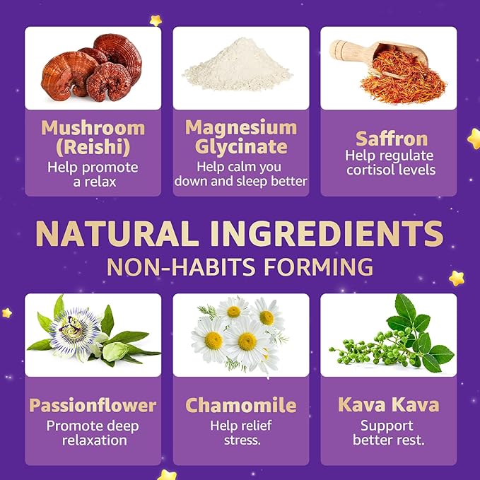 NEVISS Reishi Mushroom Sleep Gummies - Melatonin Free Sleep Gummies for Adult | Reishi Saffron Magnesium GABA &amp Chamomile - Non-Habit Forming Help for Deep Relaxation - Vegan Berry Flavor 1P
