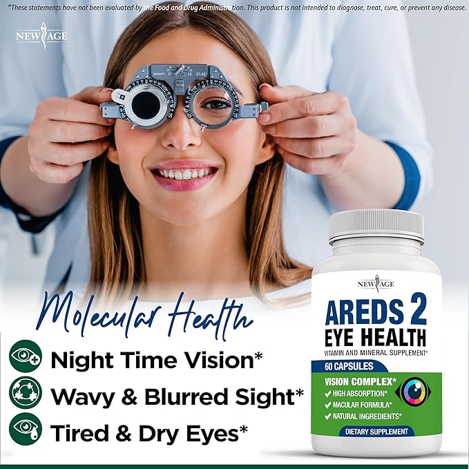 NEW AGE AREDS 2 Eye Vitamin Contains Bilberry 6000mg Lutein (32mg) Grape seed (6000 mg) Eyebright (1000 mg) and Zeaxanthin (8 mg) - 120 Count