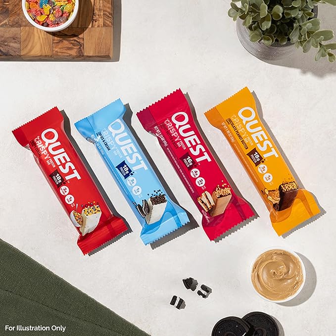 Quest Nutrition Crispy Protein Bar Fruity Cereal Flavor 18g Protein 1g Sugar 2g Net Carbs Low Sugar 12 Count