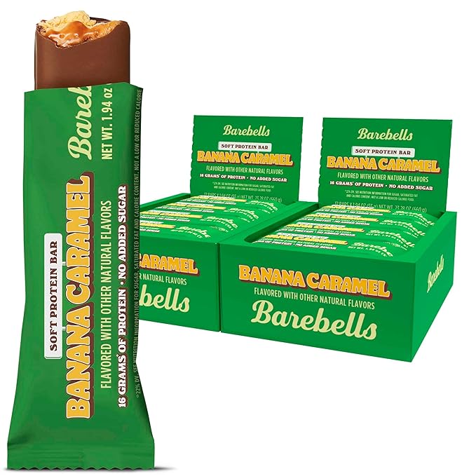 Barebells Soft Protein Bars Banana Caramel - 24 Bars (2 Packs of 12) - Protein Snacks with 16g of High Protein - Fluffy Chocolate Treat with 2g of Total Sugars - Soft Protein Snack &amp Breakfast Bar