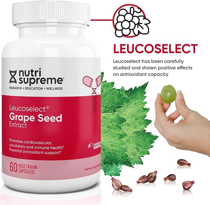 Nutri Supreme Grapeseed Extract Leucoselect Polyphenols for Super Antioxidant Support Cardiovascular Health Kosher Certified 60 Capsules