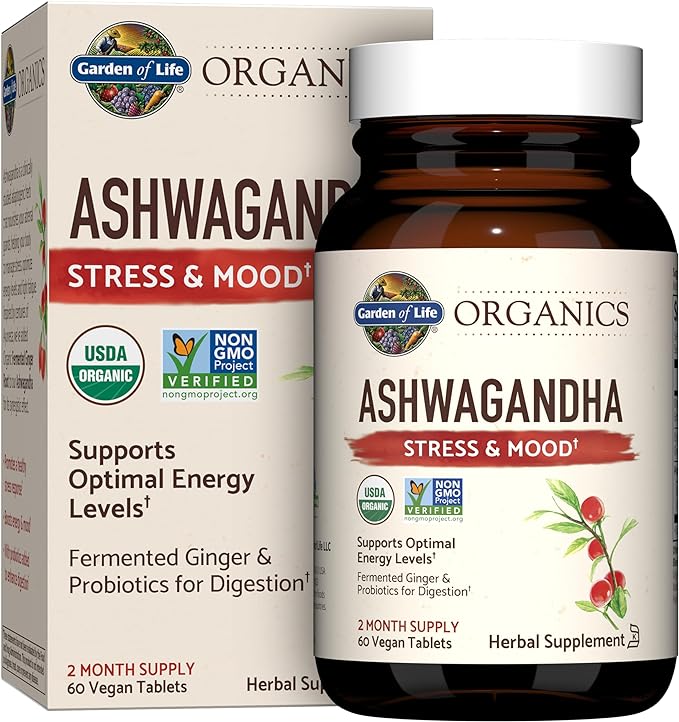 Garden of Life Organics Extra Strength 100mg Curcumin Turmeric 60 Tablets and Ashwagandha Stress &amp Energy Support 60 Tablets Bundle