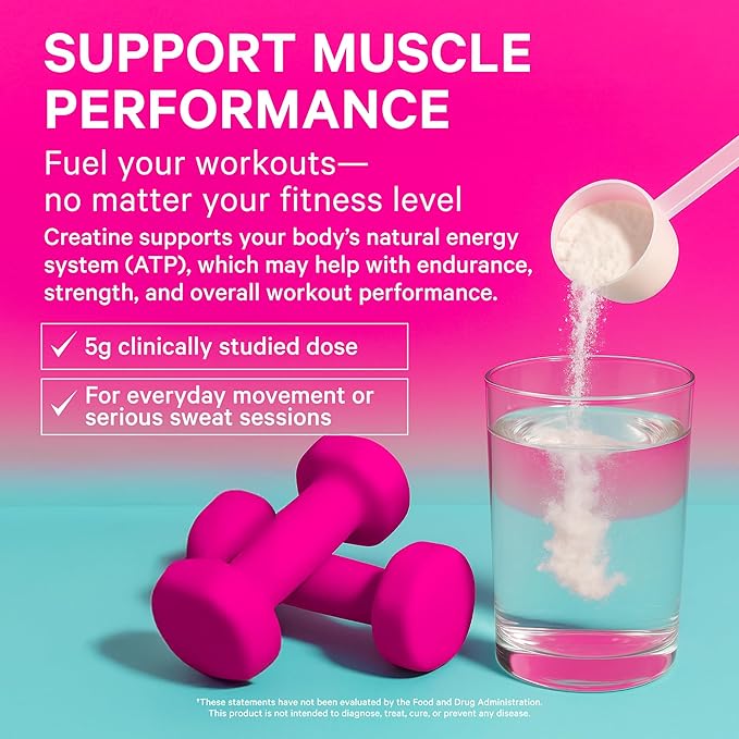 Pink Stork Workout Supplements for Women Bundle - 5g Micronized Creatine Monohydrate + 20g Vanilla Plant Based Protein Powder for Women Supports Muscles Energy Cognitive Function