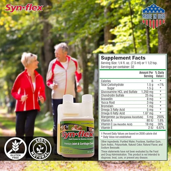 Synflex Liquid Glucosamine Original Formula - Chondroitin Vitamins Minerals - Drink Supplement for Men &amp Women Helps Support Joint &amp Cartilage Health - Berry Flavor 32 Day Supply