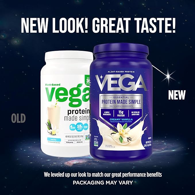 Vega Protein Made Simple Protein Powder Vanilla - Stevia Free Vegan Plant Based Healthy Gluten Free Pea Protein for Women and Men 2.2 lbs (Packaging May Vary) (Pack of 1)