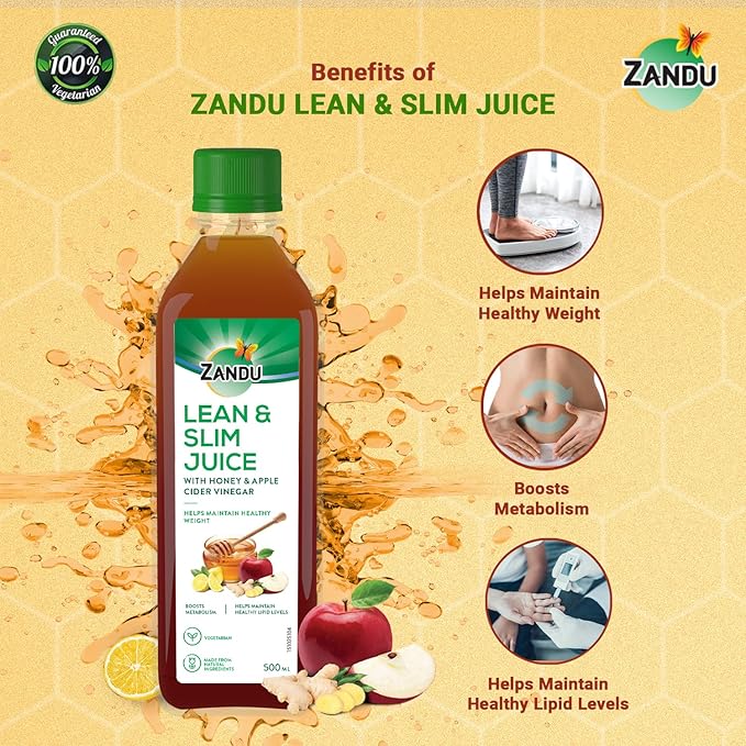 Zandu Lean &amp Slim Juice 500ml| with Honey &amp Apple Cider Vinegar Helps Maintain Healthy Weight &amp Boosts Metabolism 100% Ayurvedic and Natural