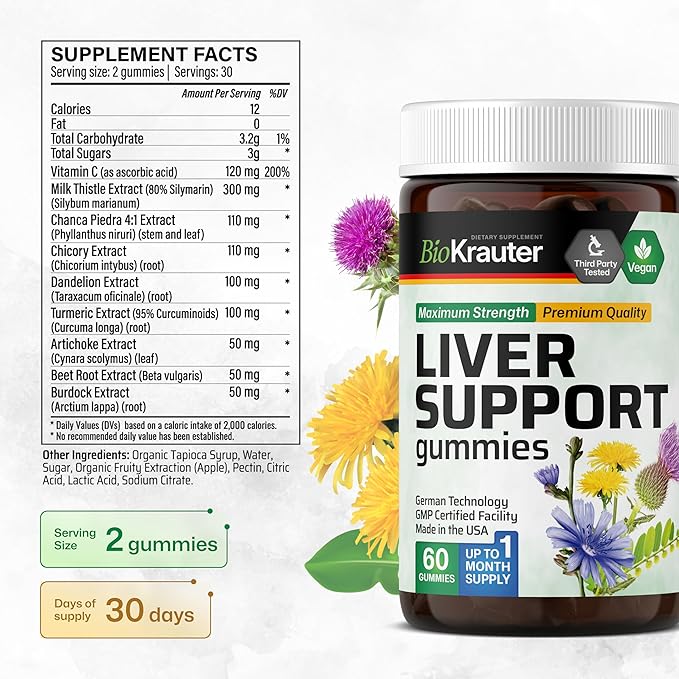 BIO KRAUTER Alcohol Detox Tincture 2 Fl. Oz. &amp Liver Support 60 Gummies.