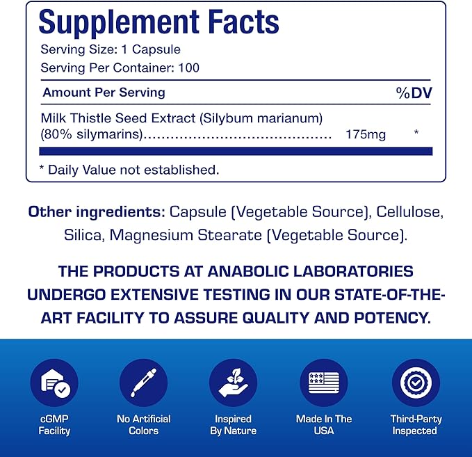Silymarin Milk Thistle Extract Capsules - Clinical Milk Thistle Liver Supplements for Women &amp Men with Standardized 80% Silymarin for Liver Cleanse Detox Support - Vegan Made in the USA - 100 Serv