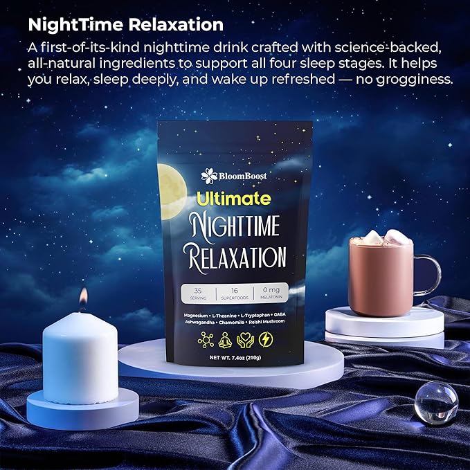 Magnesium Glycinate Powder Upgraded Formula with Vanilla Coconut Powder GABA L-Theanine Ashwagandha and Chamomile Natural Berry Flavor - Perfect for Evening Wind-Down &amp Cozy Nights