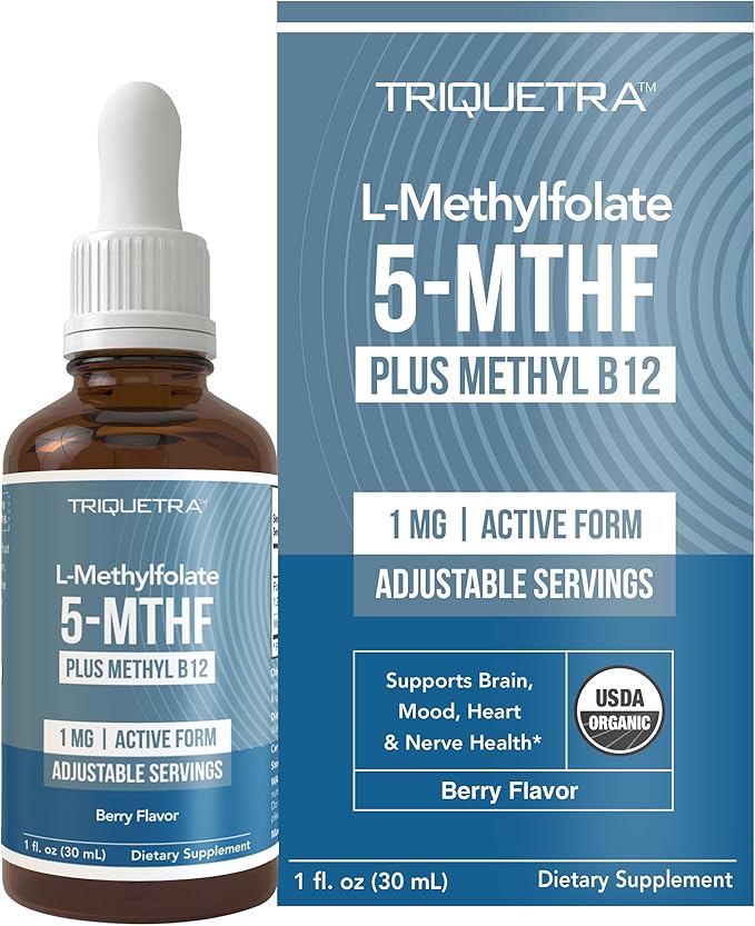 Organic Methyl Folate 1000 mcg + Methyl B12 Cofactor (300 Servings) – Metabolically Active 5-MTHF Form Organic Berry Flavor Liquid Sublingual Form – Mood Cognition Methylation Pregnancy (1oz)