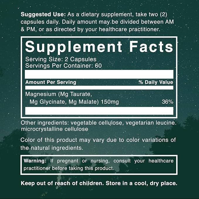 Natural Rhythm Triple Calm Magnesium Complex - 120 Capsules Chelated Magnesium Glycinate Taurate &amp Malate High Absorption Supplement for Sleep Stress Muscle &amp Heart Support Non-GMO Vega