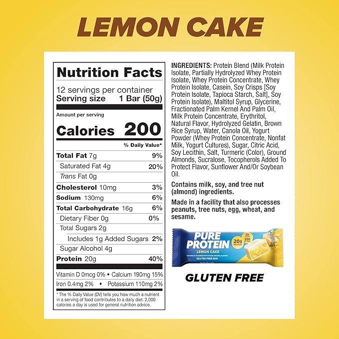 Pure Protein Strawberry Protein Shake 30g Protein 12 Pack and Pure Protein Lemon Cake Bars 20g Protein 12 Count