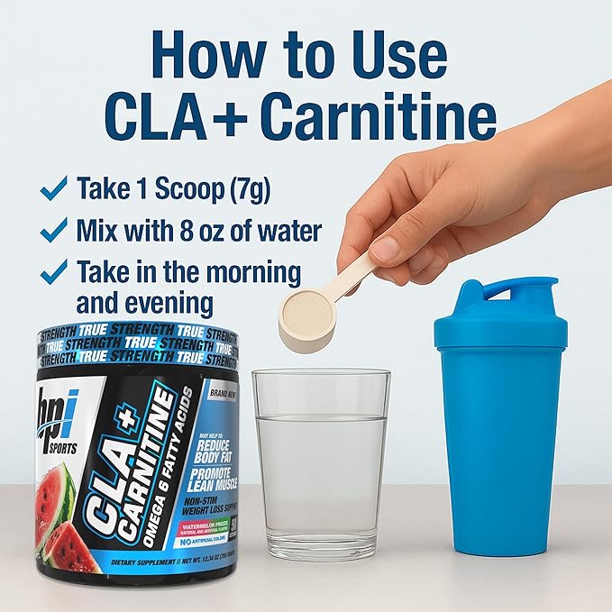 BPI Sports CLA+Carnitine – CLA L Carnitine &amp Linoleic Acid – L Carnitine Supplement for Weight Loss Metabolism &amp Lean Muscle – Caffeine Free – Watermelon Freeze – 50 Servings – 12.34 oz