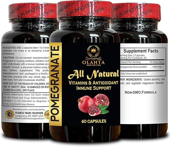 Pomegranate Extract Capsules Daily Herbal Antioxidant Supplement for Wellness and Balance Plant-Based Vegan Non-GMO - 2 Bottles 120 Capsules