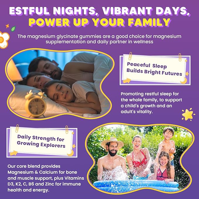 Magnesium Glycinate Gummies 400/200mg for Kids &amp Adults NO Melatonin Sleep Aid Magnesium Supplement Gummies with Chamomile Lavender L-Theanine &amp GABA B6 D3 &amp K2 for Bone Relax Immun