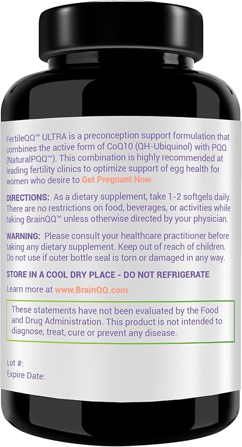 FertileQQ ULTRA Ubiquinol (QH) plus PQQ to BOOST Mama's 2B Natural Reproductive Support #1 Formula for Support of Mitochondria Egg Cell Health - Doctor Recommended Fertility Formula.