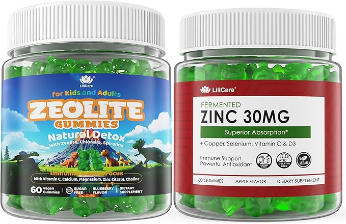 2pack Zeolite Detox Gummies for Kids &amp Adults + 2 Pack Zinc Gummies + Copper Selenium Vitamin C &amp D3