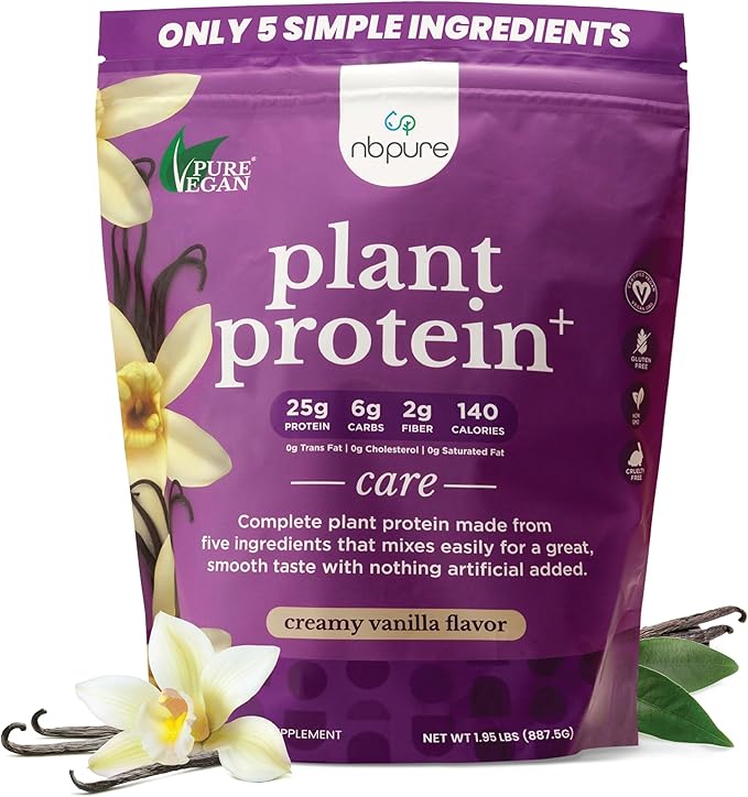 nbpure Vegan Pea Protein Powder Vanilla – Lean Muscle + Hunger &amp Bloating Support for Women Men Kids – 25g Plant Protein Per Serving – No Artificial Sweeteners or Flavors Gusset 25 Servings