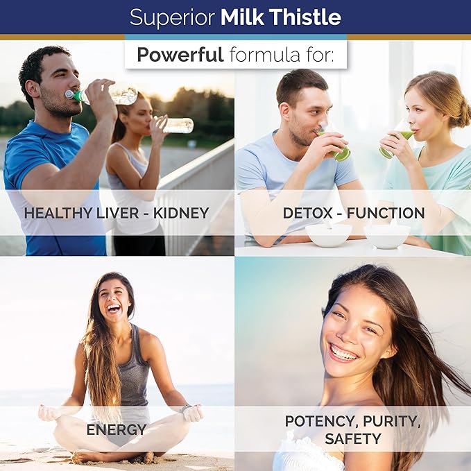Superior Labs Milk Thistle NonGMO - 80% Silymarin Flavonoids - Powerful Formula for Healthy Liver Kidney Detox and Function Energy - 250mg 4:1 Extract Yielding 1000mg 120 Vegetable Caps
