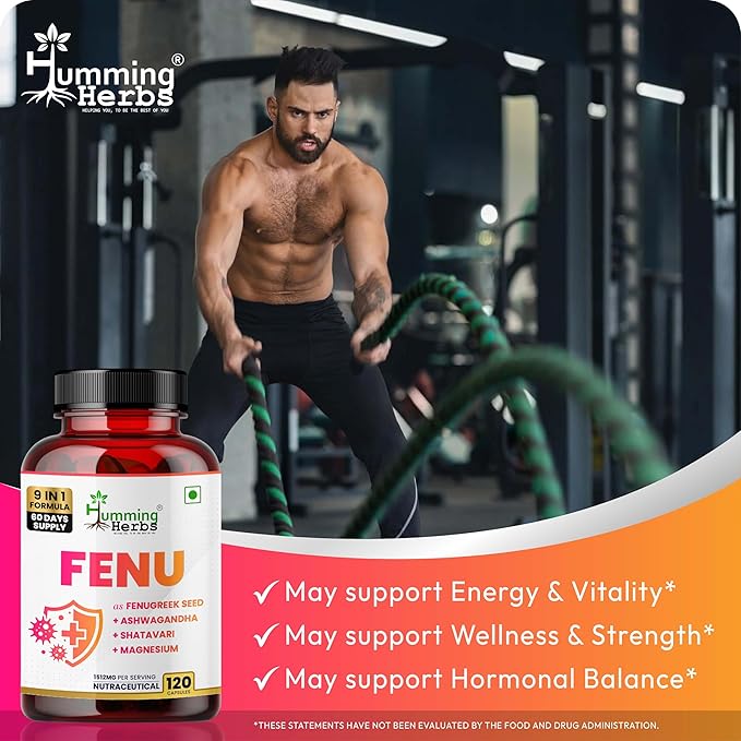 Humming Herbs Fenugreek Seed Extract Complex — with Ashwagandha Shatavari Safed Musli Magnesium Zinc Vitamin D3 B6 &amp Folate — 1512 mg per Serving — 120 Capsules (60 Days)