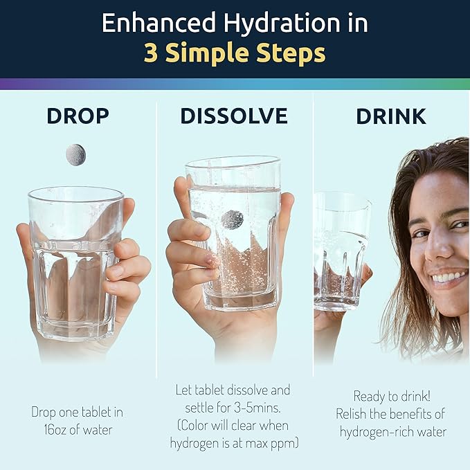 Invigorated Water Hydrogen Water Tablets with Magnesium - 12 PPM H2 Molecular Hydrogen Tablets for Drinking Water - Supports Energy Brain &amp Cognitive Health - Non-GMO (60 Servings Unflavored)