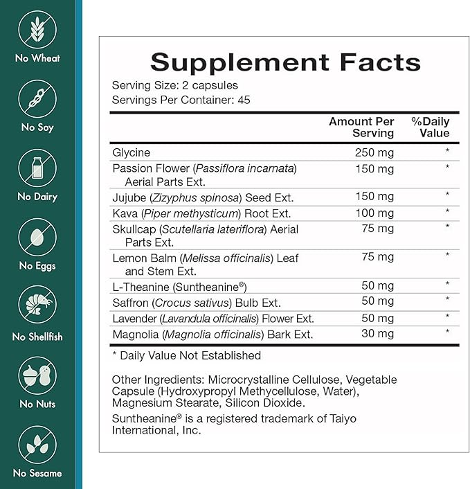 Natura Health Products Tranquility Supplement - Supports Relaxation - Featuring L-Theanine Lemon Balm Saffron Kava Skullcap Lavender and Passion Flower (90 Capsules)