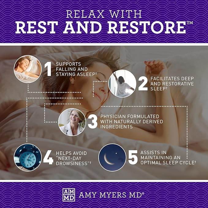 Amy Myers MD Rest and Restore - Supplement Supports Healthy Sleep Cycle - Aid Physical Relaxation with Magnesium Glycinate Chelate &amp L-Theanine - Supplement Aids Sleep - 60 Capsules (30 Servings)