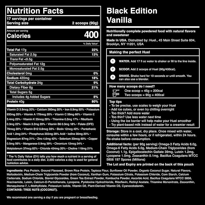 Huel Black Edition Protein Powder Meal Replacement Shake - Vanilla - with LastFuel Scoop - 34 Scoops Packed with 100% Nutritionally Complete Food Including 40g of Protein 8g of Fiber and 27