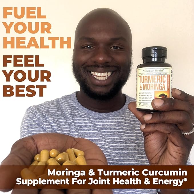 Moringa Turmeric Curcumin Supplement for Joint Health Gut Health Energy &amp Immune Support – Turmeric Curcumin with Black Pepper – Total Wellness Formula with Tumeric Moringa Pure Capsules – 180 C