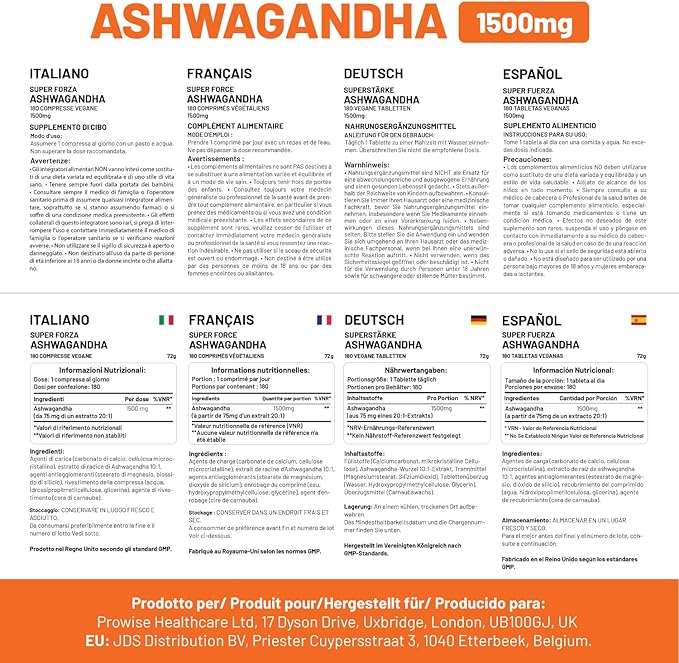Ashwagandha 1500mg 180 Vegan Tablets | 6 Months’ Supply | Pure High Strength Ashwagandha Root Extract | Made in UK by Prowise Healthcare