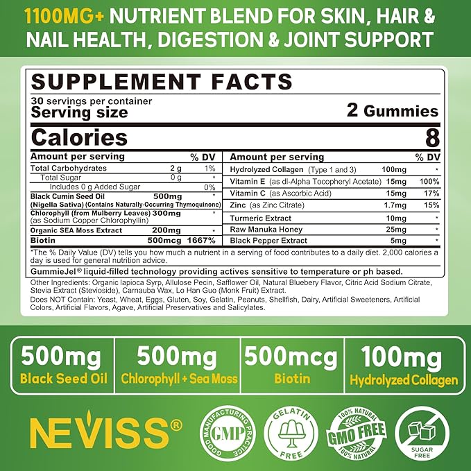 NEVISS Vegan Multivitamin for Women Men with Iron + Black Seed Oil Gummies