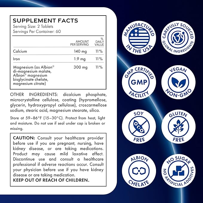 Magnesium Glycinate 400mg -Triple Magnesium Complex (Glycinate+Malate+Citrate) - Chelated High Absorption Tablets for Sleep Support Muscle Recovery Bone Health Energy&ampCalm - Vegan120 Count