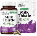 Wild &amp Organic Milk Thistle Capsules 1000mg - Liver Support Supplement - Silymarin Milk Thistle Powder for Liver Cleanse - 60 Vegan Capsules - 1-Month Supply - No Fillers Non-GMO