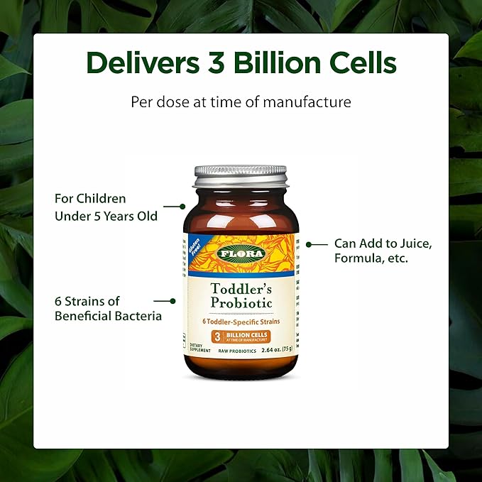 Flora - Toddler's Probiotic - Supports Digestive Health - Daily Probiotic Powder for Children Ages 1–3 - Includes Bifidobacterium Infantis - Vegetarian &amp Gluten-Free - Keep Chilled - 2.64 oz.