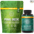 Primal Harvest Super Greens &amp Multi Collagen Capsules Supplements for Women and Men - Superfood Greens Powder and Multi Collagen Peptides Capsules for Hair Skin and Nails Bundle