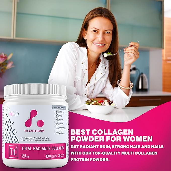ATP LAB Total Radiance Collagen Powder Unflavoured 360g - Premium Hydrolyzed Collagen Peptides for Women - Vegan-Friendly Collagen Protein Powder Support for Skin Hair &amp Nails