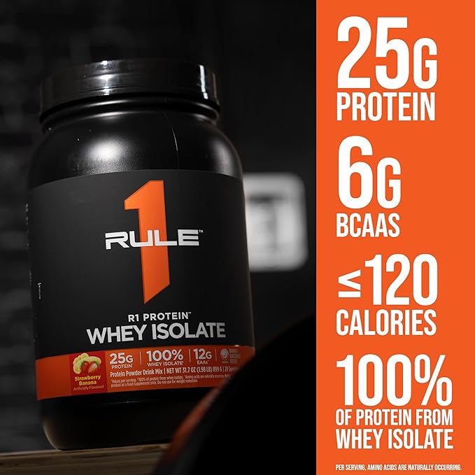 Rule 1 R1 Protein Whey Isolate - with 25g Protein &amp 6g BCAA Exclusively from Isolated &amp Hydrolyzed Sources for Workout Recovery (5 Pounds* Birthday Cake)