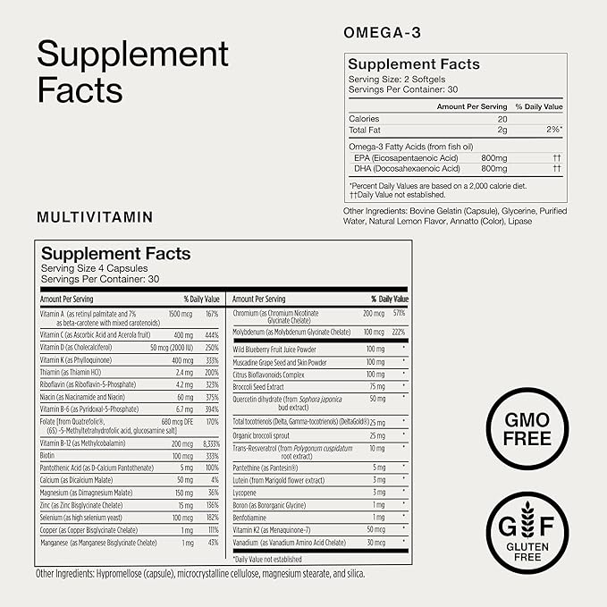 Momentous Omega-3 + Multi Stack - Daily 1600mg Fish Oil Supplement &amp Complete Essential Vitamin &amp Mineral Complex to Support Joint Health EPA &amp DHA - NSF Certified Gluten &amp GMO-Free