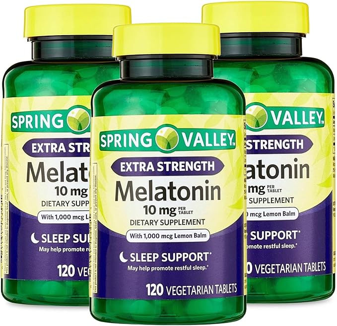 Unique Bundle Store Spring Valley melatonin 10mg 120 Tablets with Lemon Balm Extract Dietary Supplement for Sleep and Immune System Support - 7 Day Pill Organizer Included (Pack of 3 (360 CT))