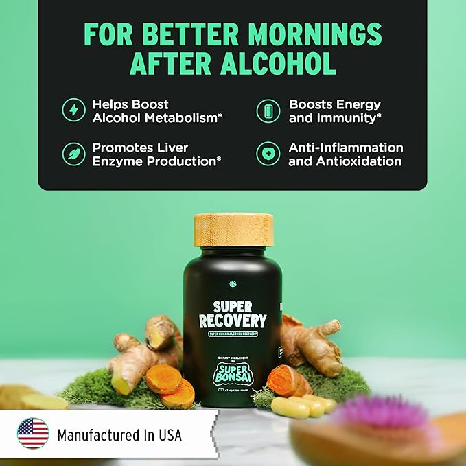 SuperBonsai Super Recovery Capsules for Post Celebration and Morning Relief - All Natural Holistic Support - 3 Capsules Taken Before Drinking and an Optional Serving After (14 Servings)