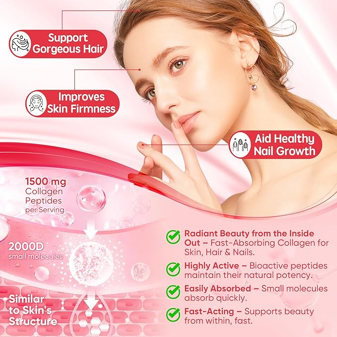 Collagen Peptide Gummies for Women &amp Men Sugar-Free Multi Collagen Hydrolyzed w/ 1500mg Protein Type IIIIIIVX 5000mcg Biotin Methylated B12 Vitamin C A E D3 B6 for Skin Hair Nails Bone 6