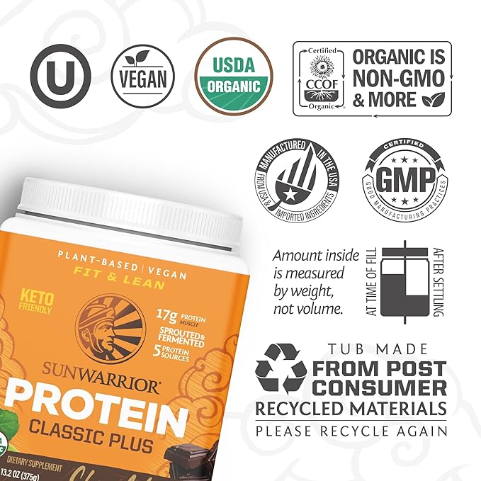 Clean Vegan Protein Powder Chocolate | Organic Protein Powder Plant Based Formula with 5 Superfood Blend Sprouted &amp Fermented | Non-GMO Low Carb Soy Dairy &amp Gluten Free (Chocolate 15 Servings