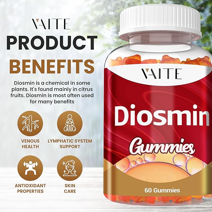 VAITE Diosmin 1000mg - Vein Support Supplements for Varicose Veins - Leg Health Supplement Formula Venous Optimizer Citrus Bioflavonoids Helps to Circulation for Legs Chews Gummy 60 Vegan Gummies