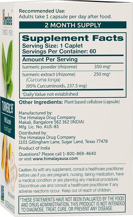 Himalaya Turmeric 95 Supplement with Curcumin/Curcuminoids Joint and Muscle Support Optimum Flexibility and Mobility 600 mg Non-GMO Vegan Gluten Free 60 Capsules 60 Day Supply