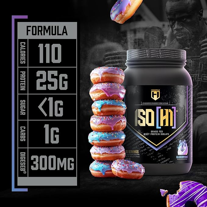 HOSSTILE ISO[H1] Grass Fed Whey Protein Isolate with Digestive Enzymes Whey Protein Powder for Muscle Gain &amp Muscle Recovery Post Workout Recovery Drink Blueberry Donut 30 Servings